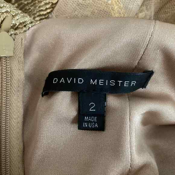 David Meister Gown Womens Sz 2 Gold Metallic Evening Gown Lace‎ Sequin Twist - Picture 6 of 10